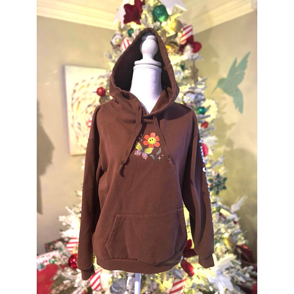 Social scene woman’s brown hoodie fairy size S cotton blend hippie grunge Y2K - Picture 2 of 10